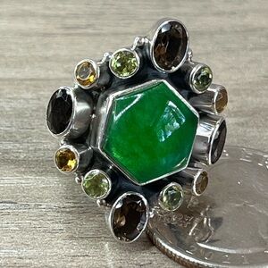 Nicky Butler Sterling Silver Green Chalcedony, Peridot Multi Gem Hexagonal Ring